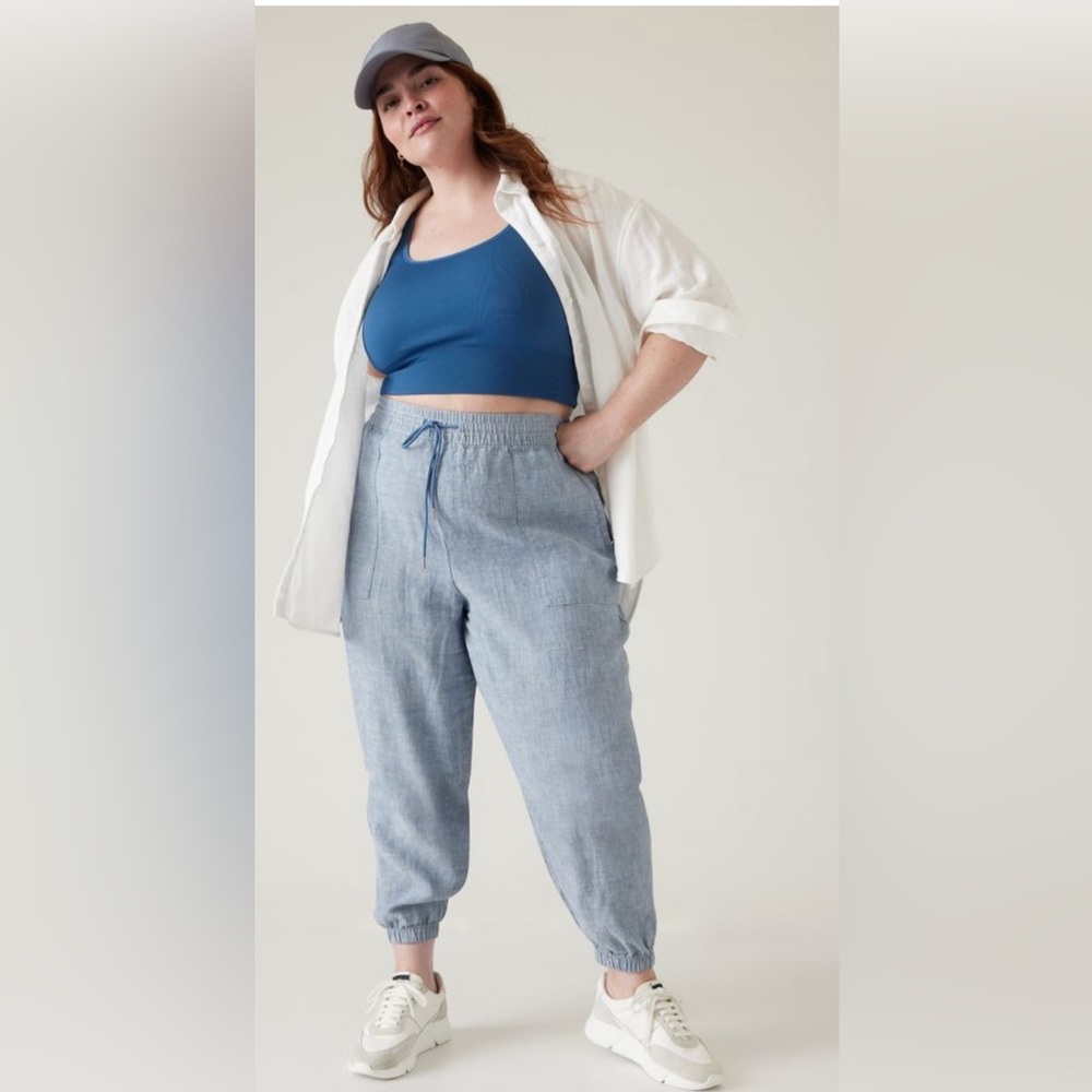 Athleta Retreat Blue Chambray Linen Jogger Pants
